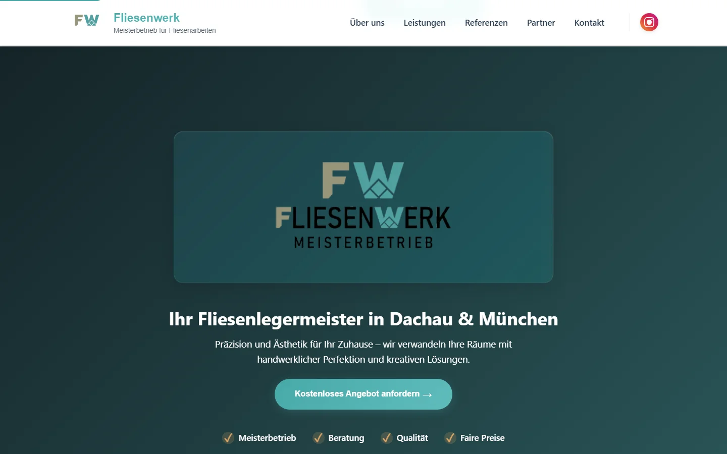 Startseite der Fliesenwerk-Website – Fliesenleger Dachau & München