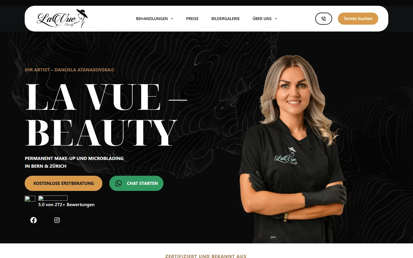 Startseite der La vue Beauty Website – Permanent Make-up in Bern & Zürich